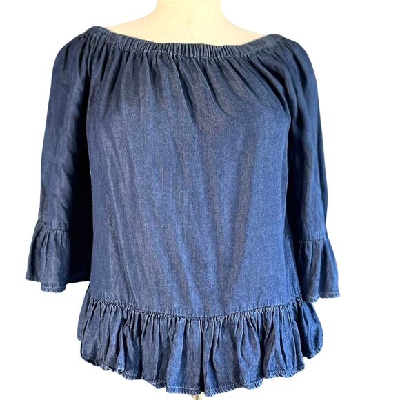 Womens Top Size Small Blue Western Cottage Ruffles Cottage Country Chic Church - Picture 1 of 8